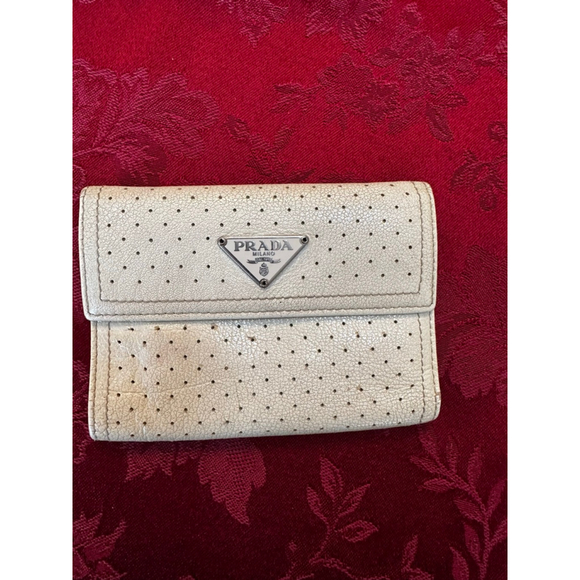 Prada Off-White Perforated Leather Compact Snap Wallet - Picture 3 of 13